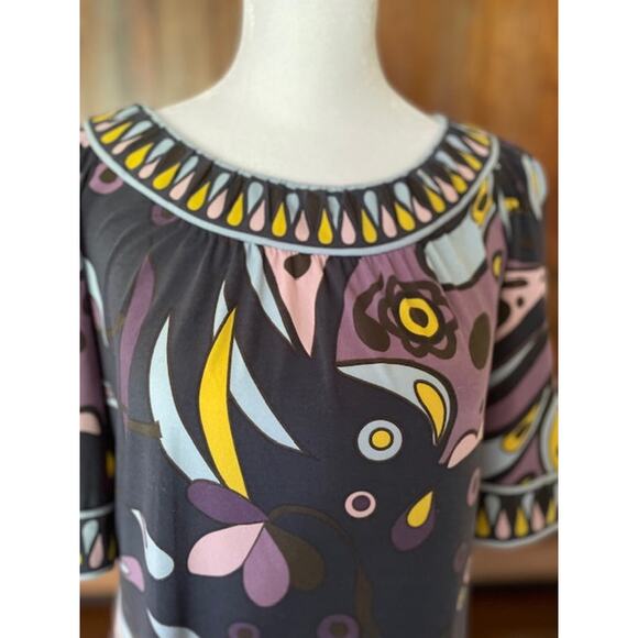 BCBGMaxazria Size Small Dress 1970's Retro Style Black with Multi Colors - Picture 2 of 5